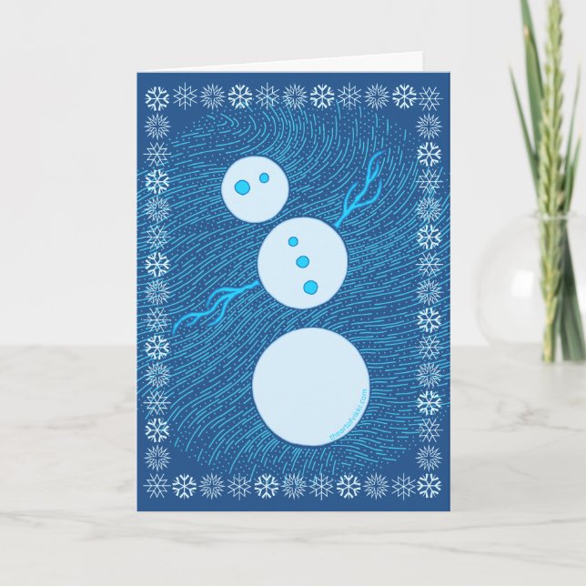 Cartão De Festividades Feriado de Natal de Snowman, animação azul e bonit (Frente)