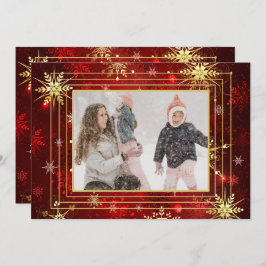 Cartão De Festividades Feriado de Natal do Floco de Neve Dourado Vermelho