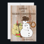 Cartão De Festividades Feriado de Natal do Western Cowboy Snowman<br><div class="desc">Esta design foi criada através da arte digital. Pode ser personalizada na área fornecida pela alteração da foto e/ou do texto. Ou pode ser personalizado escolhendo o clique para personalizar outra opção e excluir ou alterar a cor do plano de fundo, adicionar texto, alterar a cor ou o estilo do...</div>