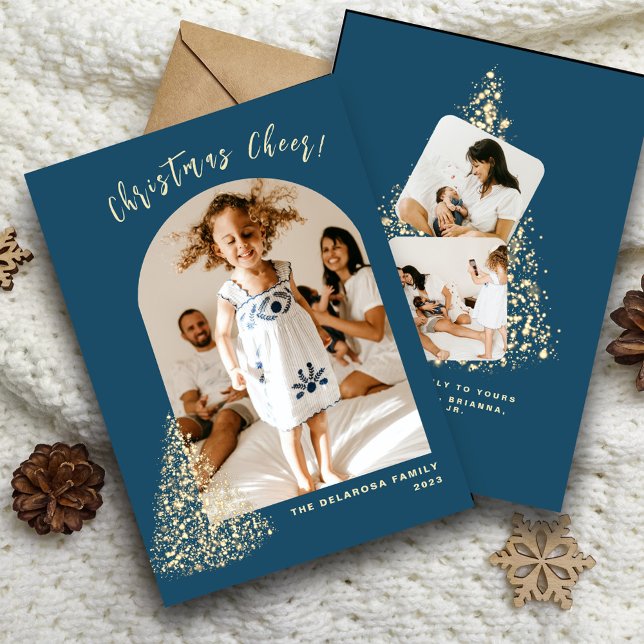 Cartão De Festividades Feriado de Natal Dourado - Duas Fotografias 2022 (Criador carregado)