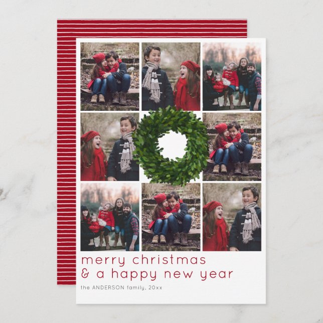 Cartão De Festividades Feriado de Natal em Grade de Boxwood Wreath 8 (Frente/Verso)