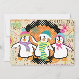 Cartão De Festividades Feriado de Natal em Tipografia e Pinguins