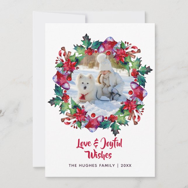 Cartão De Festividades Feriado de Natal - Foto Floral Wreath (Frente)