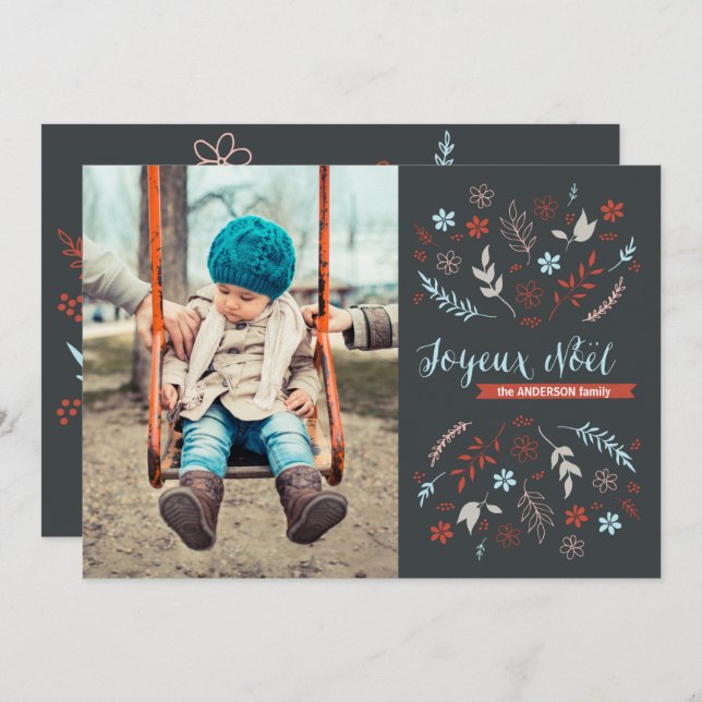 Cartão De Festividades Feriado de Natal Natural de Noël em Slate (Frente/Verso)