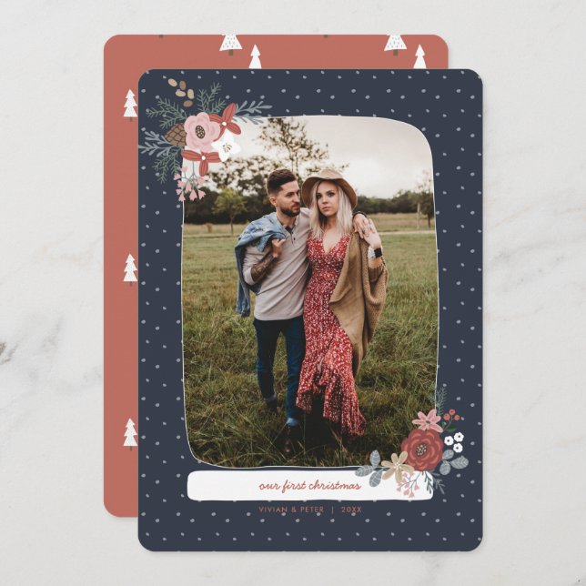 Cartão De Festividades Feriado de Natal Nórdico no Primeiro Inverno Casad (Frente/Verso)