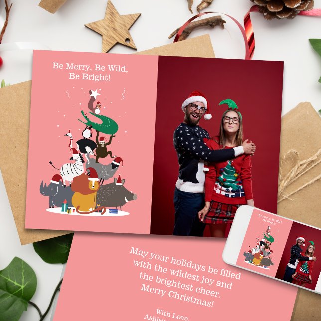 Cartão De Festividades Feriado de Natal para Animais Selvagens (Wildlife Animals Christmas Tree Card)