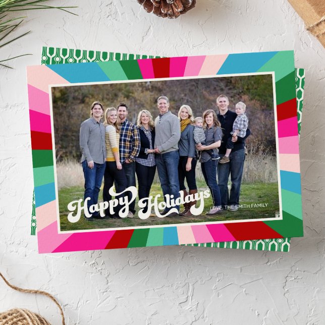 Cartão De Festividades Feriado de Natal Pink do Arco-Íris Retro Festivo (Criador carregado)