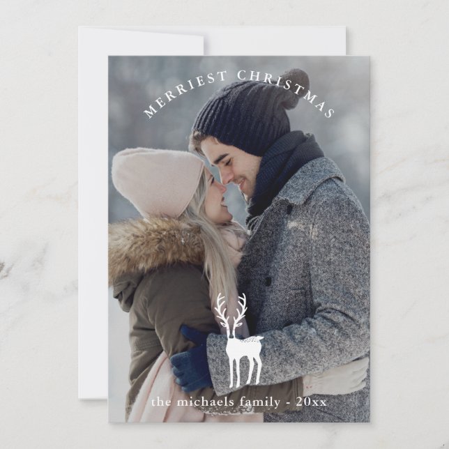 Cartão De Festividades Feriado de Natal Rustic Deer Overlay Duas Fotograf (Frente)