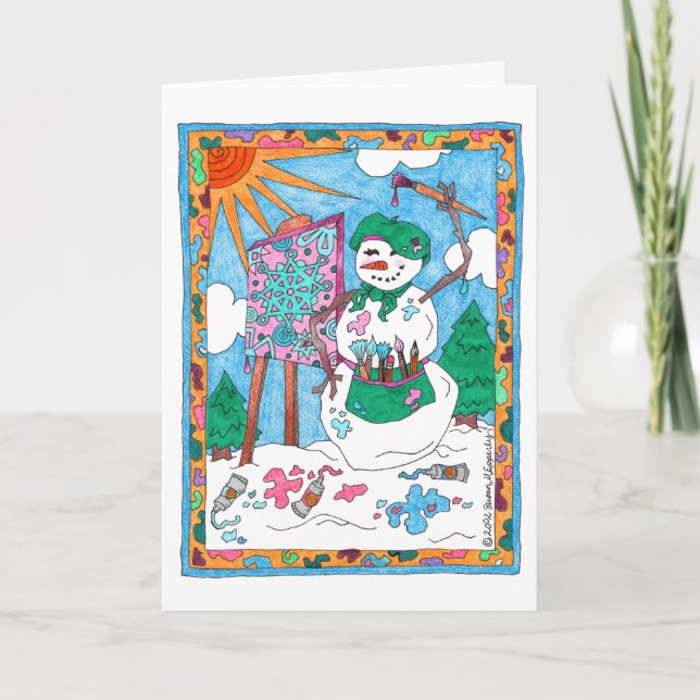 Cartão De Festividades Feriado de Neve Feriado do Artista Bonito no inver (Frente)