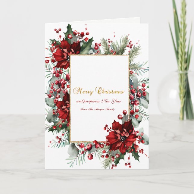 Cartão De Festividades Feriado de Poinsettia de inverno (Frente)