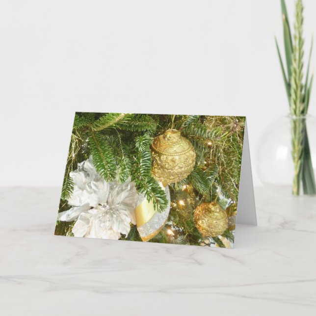 Cartão De Festividades Feriado de Prata e Árvore de Natal Dourada (Frente)