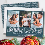 Cartão De Festividades Feriado Deseja Que A Extremidade Da Contorno 3 Sej<br><div class="desc">Holiday Deseja 3 Cartão de Feriado Fotográfico com letra de destaque aberta e tipografia de script casual. O modelo de foto está pronto para que você adicione 3 de suas fotos favoritas, que são exibidas no formato vertical de retrato. O cartão de natal diz "'Holiday Wish ... desejando-lhe um maravilhoso...</div>