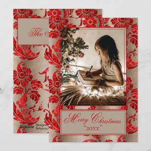 Cartão De Festividades Feriado do Damasco Vermelho com Imagem de Foto
