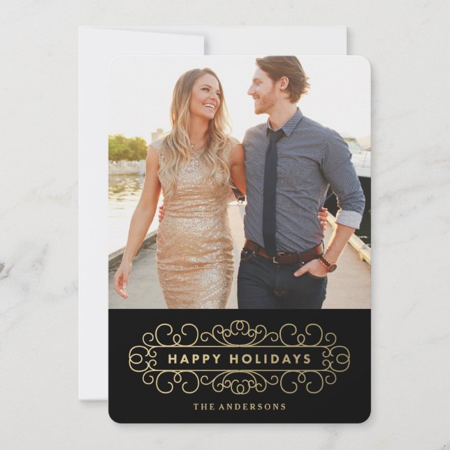 Cartão De Festividades Feriado do ornamentado em preto (Frente)