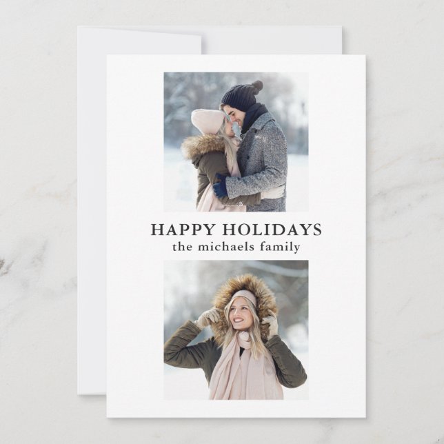 Cartão De Festividades Feriado em preto e branco com duas fotos em grade  (Frente)