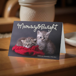 Cartão De Festividades Feriado Engraçado Meowwy e Bwight   Saudação de Fo
