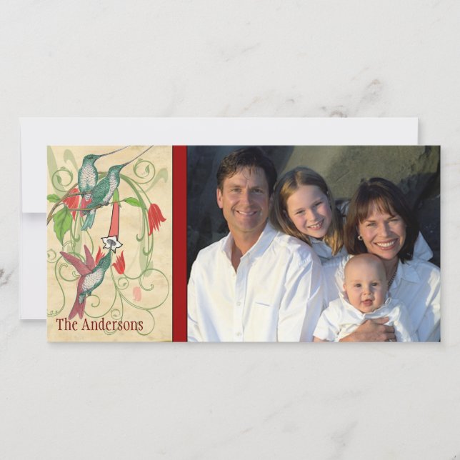 Cartão De Festividades Feriado Feliz do Hummingbird Vintage (Frente)