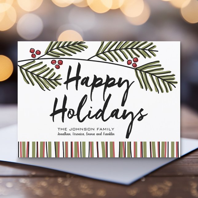 Cartão De Festividades Feriado Feliz Feriado, Ramo de Pine Whimsical, Não (Whimsical Holiday Branches - Greeting Card)