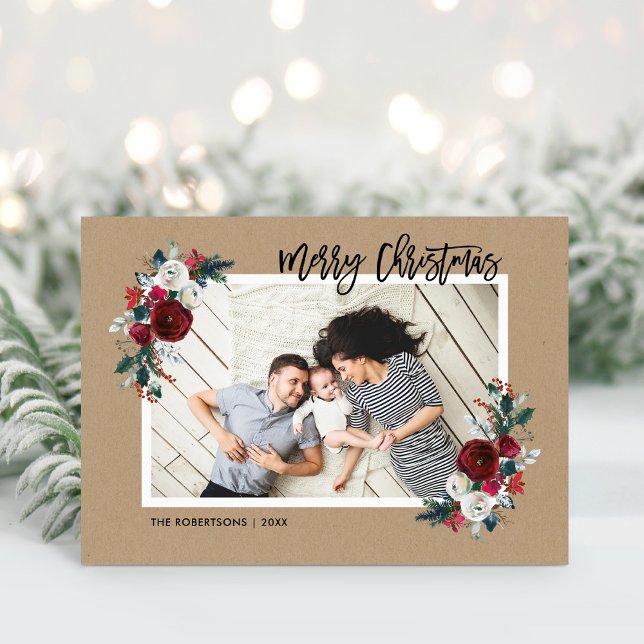 Cartão De Festividades Feriado Floral 2 Foto de Natal Dobrado (Criador carregado)