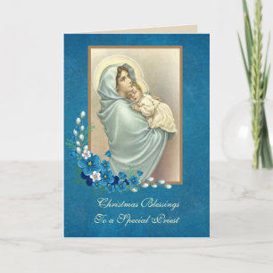 Cartão De Festividades Feriado Floral de Mãe Abençoada Religiosa Bebê Jes
