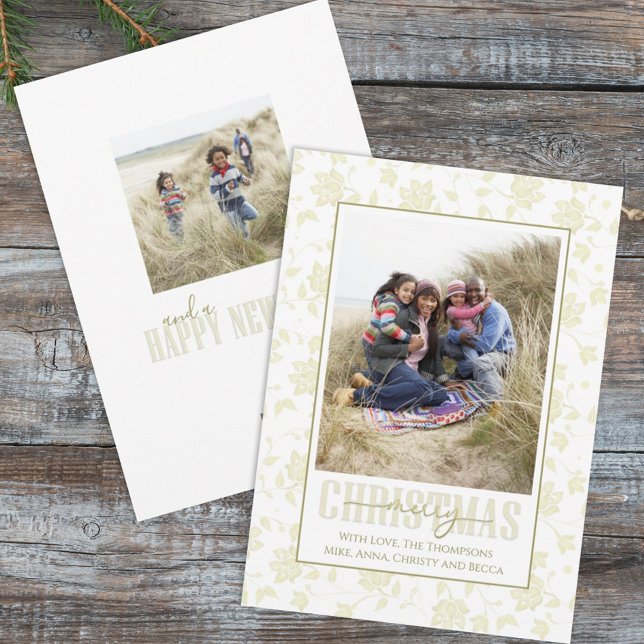 Cartão De Festividades Feriado Floral Elegante Dourado Natal Dois (Criador carregado)