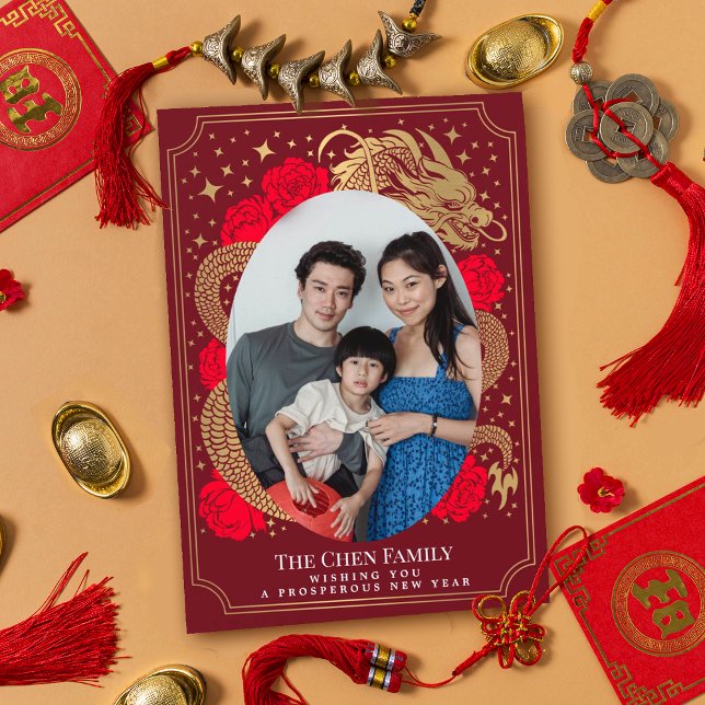 Cartão De Festividades Feriado Fotográfico do Dragão de Ano Novo Chinês (Criador carregado)