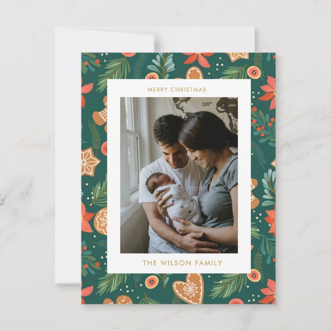 Cartão De Festividades Feriado Gingerpão Botânico Fúnebre Foto de natal (Frente)