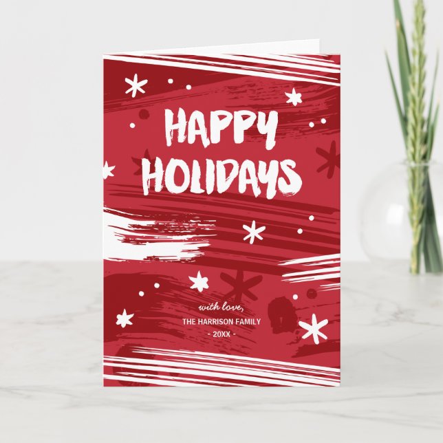 Cartão De Festividades Feriado Não Fotográfico Vermelho e Branco de Natal (Frente)