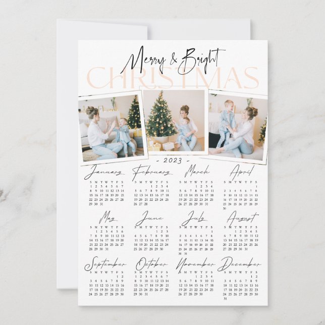 Cartão De Festividades Feriado no Calendário de 3 Fotos e 2023 Moderno Al (Frente)