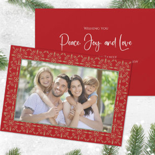 Cartão De Festividades Feriado Paz Joy Amor Floco de Neve Vermelho 1 Foto