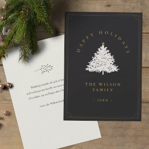 Cartão De Festividades Feriado Rustic Dourado e Editável em Árvore de Nat