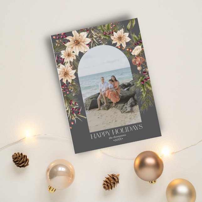 Cartão De Festividades Feriado Um Arco de Fotografias Aquarela Floral Bot (Criador carregado)