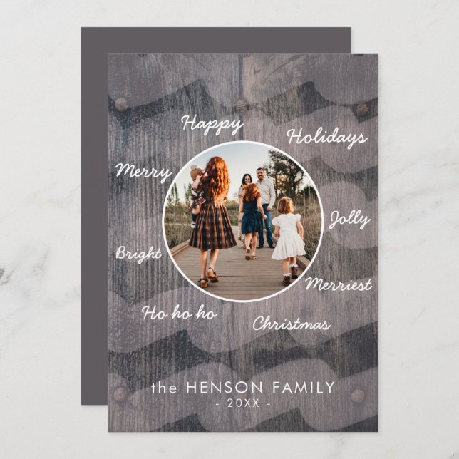 Cartão De Festividades Feriado Único da Família de Natal Rustic Wood (Frente/Verso)