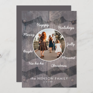 Cartão De Festividades Feriado Único da Família de Natal Rustic Wood