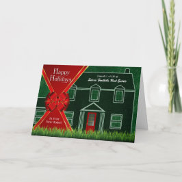 Cartão De Festividades Feriado Verde e Vermelho em Casa do Realtor