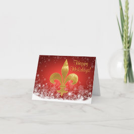 Cartão De Festividades Feriado Vermelho de Fleur Dourado Elegante