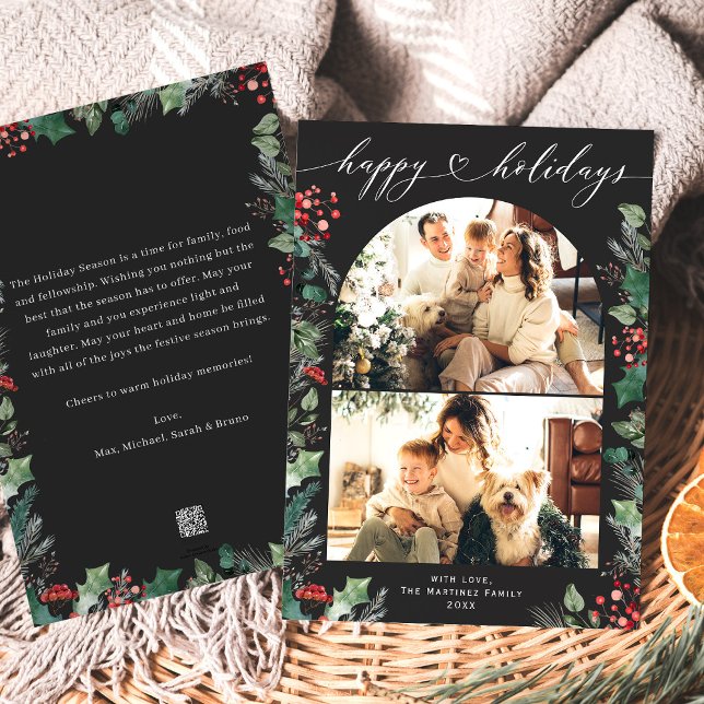 Cartão De Festividades Feriados Botânicos Escuros Felizes 2 Foto (Criador carregado)