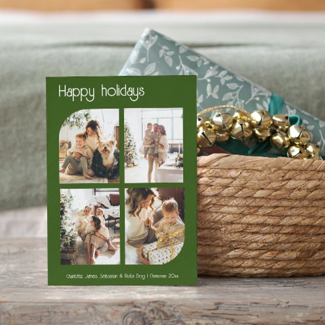 Cartão De Festividades Feriados Felizes 4 Foto e Texto Personalizado (Happy Holidays 4 Photo and Text Personalized Holiday Cards by Ricaso. Add your own photographs)