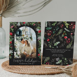 Cartão De Festividades Feriados Felizes Cinza 1 Arca Botânica Elegante<br><div class="desc">Esta coleção apresenta florais vermelhos de aquarela,  bagas e verde de inverno com tipografia moderna e elegante,  com padrão botânico de inverno.</div>