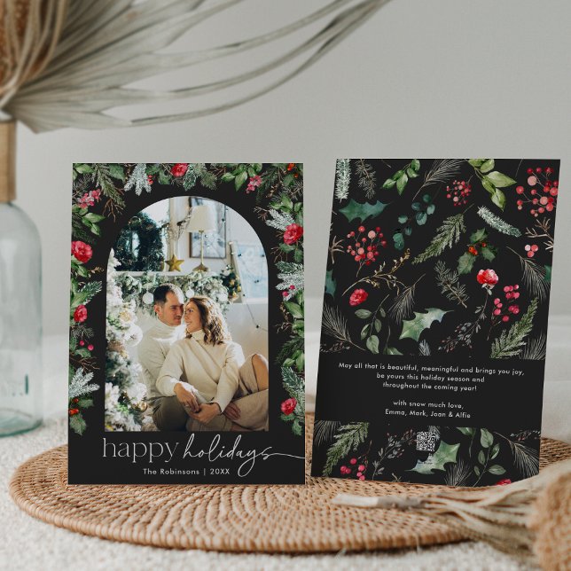 Cartão De Festividades Feriados Felizes Cinza 1 Arca Botânica Elegante (Criador carregado)