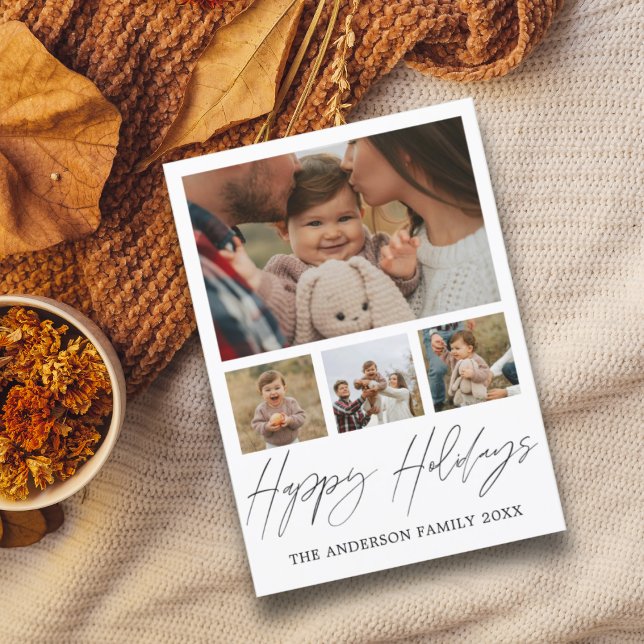 Cartão De Festividades Feriados felizes Colagem de Fotos em Preto e Branc (Criador carregado)