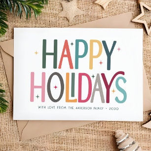 Cartão De Festividades Feriados Felizes Coloridos Estrelas Retróficas