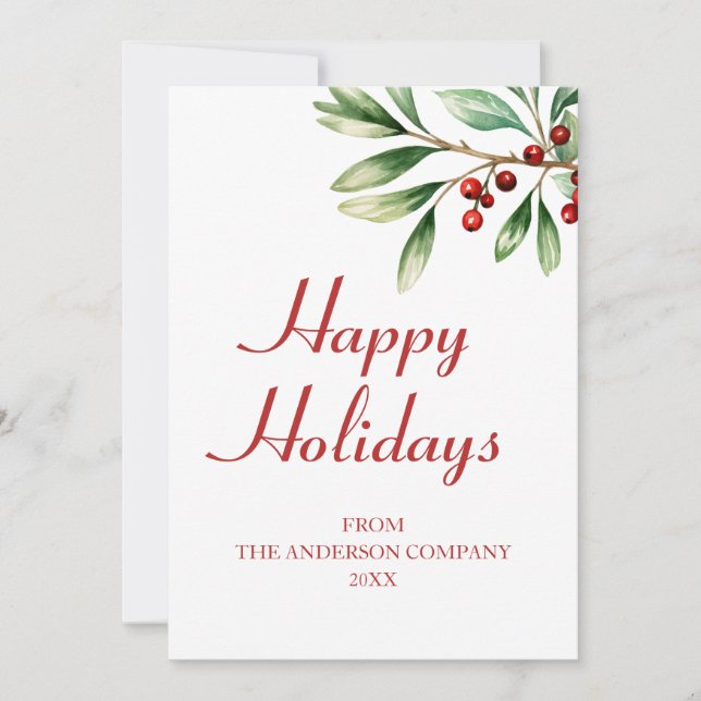 Cartão De Festividades Feriados Felizes da Companhia Verde Elegante Red B (Frente)