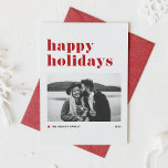 Cartão De Festividades Feriados Felizes da Tipografia Vermelha Retro Bold<br><div class="desc">Feliz Feriados! Envie seus desejos de férias para a família e amigos com este cartão de feriado moderno e personalizável. Apresenta uma tipografia retrógrada com sotaque de árvore de Natal. Personalize este cartão de feriado fotográfico adicionando os seus próprios detalhes. Este cartão de feriado branco e preto está disponível em...</div>