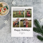 Cartão De Festividades Feriados Felizes de Fotografias da Série Moderna<br><div class="desc">Esse cartão de fotos único e moderno coloca o foco em suas fotos. Ele apresenta espaços para quatro fotos diferentes através de texto simples em negrito,  com a leitura de "Feliz feriado".</div>