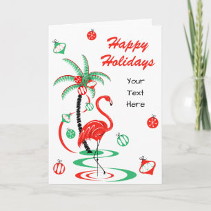 Cartão De Festividades Feriados Felizes de Natal Vermelho Flamingo frente