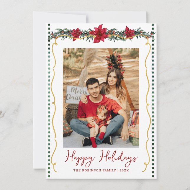 Cartão De Festividades Feriados Felizes de Poinsettia em Verde Simples 1  (Frente)