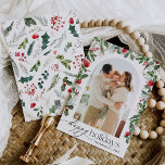 Cartão De Festividades Feriados Felizes do Arco Botânico Elegante 1 Foto<br><div class="desc">Esta coleção apresenta florais vermelhos de aquarela,  bagas e verde de inverno com tipografia moderna e elegante,  com padrão botânico de inverno.</div>