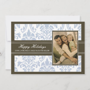 Cartão De Festividades Feriados felizes do Damask Brown e do Blue 5x7