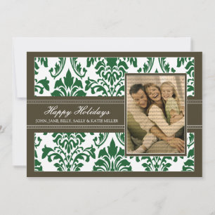 Cartão De Festividades Feriados felizes do Damask Brown e Green 5x7